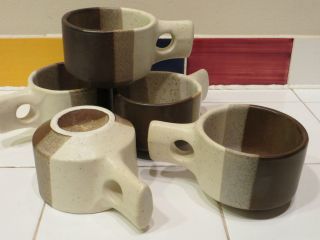 FABRIK Mid Century Modern AGATE PASS Set of 5 Stoneware CUPS Brown 