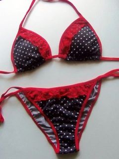 PIN UP Black & Red Polkadot Lace SCRUNCH BIKINI Swimsuit M (6 10)