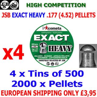 JSB EXACT HEAVY .177 4.52mm Airgun Pellets 4(tins)x500pcs (HIGH 