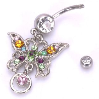 Butterfly Circle Dangle Barbells Navel Belly Button Ring Body Jewelry 