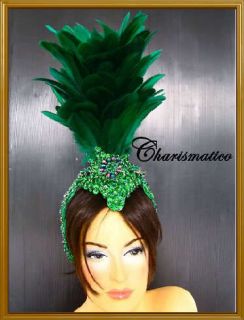 green drag queen cabaret brazilian feather headdress