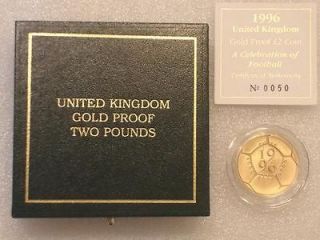 1996 ROYAL MINT FOOTBALL £2 TWO POUND GOLD PROOF COIN BOX COA MULE 