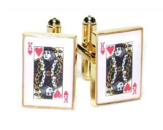 Gold Tone Mens Cuff Links KING of HEARTS Shaped Cufflinks
