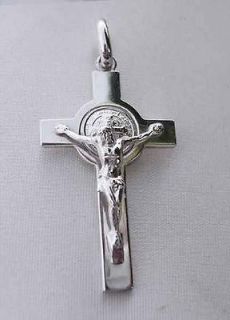 st benedict crucifix polished 925 sterling silver 1 5 time