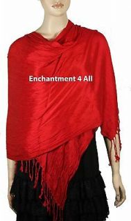   Elegant Large 80x24 Silk Blend Ruffled Fashion Shawl Wrap Scarf, Red