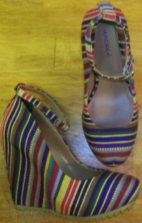 Womens Andrea Striped Wedge Platform Heels, size 7.5 M, NWOB