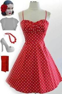 50s Style RED with White POLKA DOTS ROUCHED Bust Bombshell PINUP Sun 