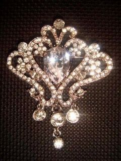 Bridal Vintage style crystal dangle Rhinestone Brooch tiara pin PI430