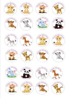   HAPPY BIRTHDAY BABY ANIMALS EDIBLE CUP CAKE TOPPERS RICE PAPER HB52