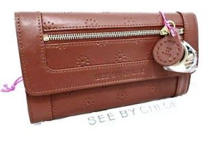 Auth SEE by CHLOE GAVI Holmes Long Flap Wallet Charms LOGO Leather Bag 