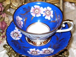 Schumann Bavaria ROYAL BLUE TEXTURED RAISED BEAD HP Tea Cup and Saucer