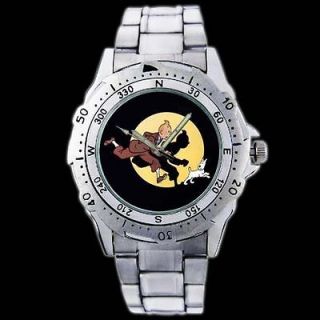 tintin and snowy belgian comic running metal wrist watch from