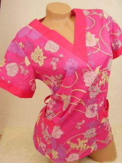 New Women Nursing Scrub Pink Floral Poly/Cotton Top Size S
