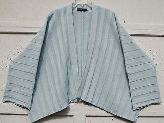 NEW Shirin Guild LIGHT BLUE Ribbed Mercerized Cotton Knit Cardigan One 