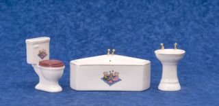 Dollhouse Miniature porcelain corner bathroom set Bathtub/toilet/sink 
