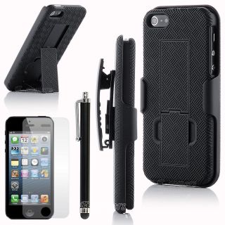 Black Shell Holster Combo Hard Case Cover for Apple iPhone 5 5G with 