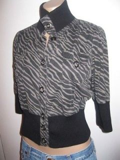 juniors Forever 21 ZEBRA CROPPED JACKET black & gray snap up CUTE L 