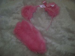 Pink Care Bear Ears And Stubby Tail Set With Baby Pink Bow ANY COLOUR 