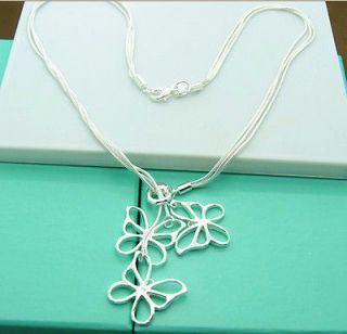 925 Sterling Silver Snake Chain Necklace Butterfly Pendant Look