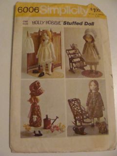   Vintage Simplicity 6006 Holly Hobbie 20 Rag Doll Sewing Pattern   OOP