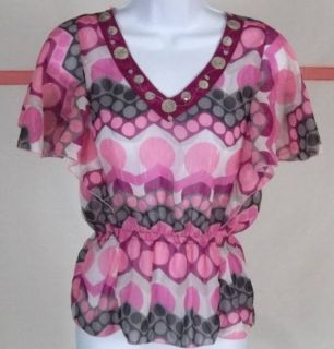 Girls XL 16 Shirt DISNEY HANNAH MONTANA Pink Sequin V Neck Butterfly 