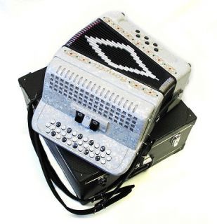 Newly listed New White 3 Switch Diatonic Button Accordion ADG w/Case 