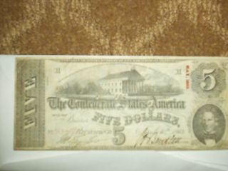 1863 $ 5 confederate note from estate lot great note