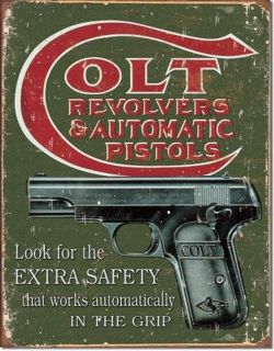 vintage colt pistol revolver tin sign extra safety time left