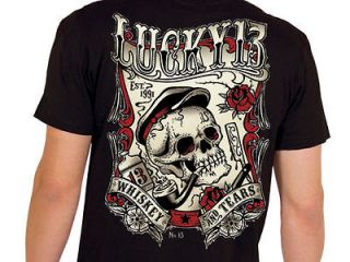 LUCKY 13 WHISKEY AND TEARS PIPE SMOKING SKELETON HEAD PUNK ROCKABILLY 