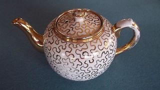 Collectible Vintage Sudlows Burslem England Teapot White & Gold 