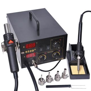 2in1 SMD Soldering Rework Station Hot Air & Iron 852D+ 5Tips ESD PLCC 