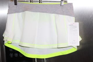 NWT Lululemon Presta Cycling Exercise Skirt White w/Reflective Neon 
