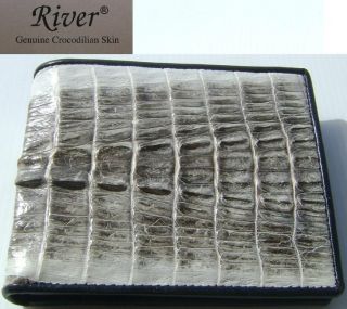   Gray Black Genuine Crocodile Skin Mens Leather Billfold Wallet RIVER