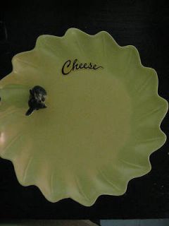 Vintage California Pottery USA Cheese Serving Plate with Cheese 