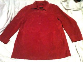 Red Suede Leather Coat Jacket s Womens Long 2XL XXL Ladies