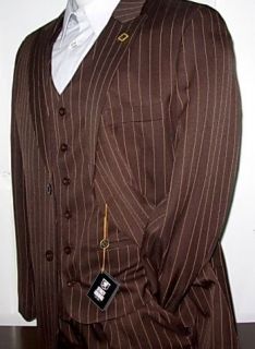 NEW ARRIVAL! Stacy Adams Brown w Gold Pinstripe Vested Mens Suit Suits
