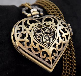 Vintage Steampunk HEART Harry Potter Locket Style Pendant Pocket Watch 