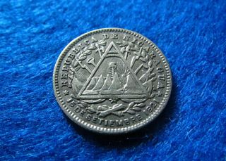 1887 Nicaragua Silver 10 Centavos   1 Year Type   