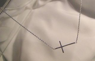 Large Cross Necklace Sterling Silver Sideways Horizontal Ladies 18 