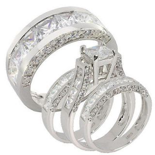   3CT His and Hers 4pcs Sterling Silver 925 Engagement Wedding Ring Set