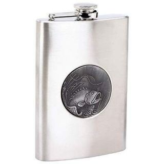 new 8 oz stainless steel liquor hip flask fishing time
