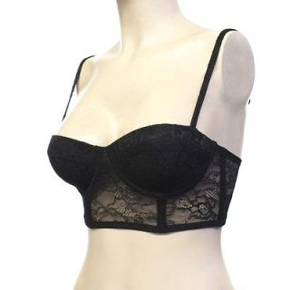 floral black lace corset long line bra size m 34b