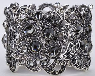 Vintage gray swarovski crystal stretch bracelet A3 ;buy 10 items free 