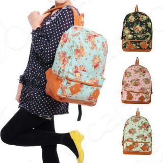 Lovely Girl Floral Canvas School Book Satchel Travelling Backpacks 