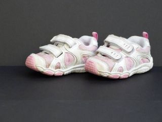 STRIDE RITE NMS Keegan H&L Pink White Velcro Tennis Shoes Girls US 4.5 
