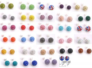   Multi Colored 10mm SZ Crystal Disco Ball Silver Stud Shamballa Earring