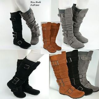 new womens boots knee high faux suede w buckles