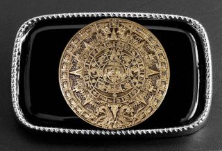 Aztec Calendar Sun Stone Medallion Mounted On DCJ™ Roped Edge Buckle