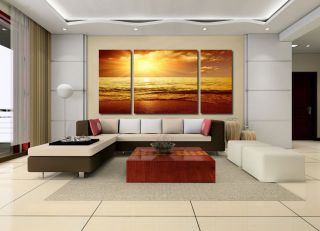   WALL PICTURE “Sea Sunset Beach” OIL PAINTING (No Frame)+Free Gift