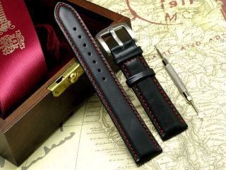   Black/Red Genuine leather watch Strap + Spring Bar Tool for TAG Heuer